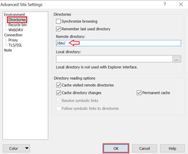 WinSCP Step 3.1 Click Directories, confirm information, click ok.png WinSCP Step 3.1 Click Directories, confirm information, click ok.png