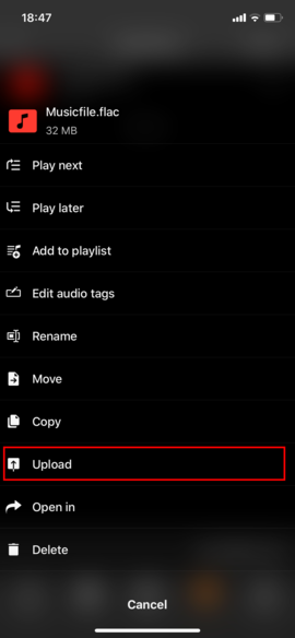 Tap "Upload"
