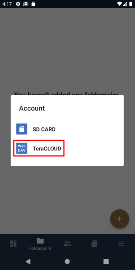 Select your InfiniCLOUD account
