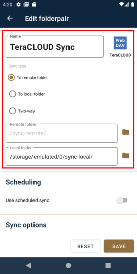 Enter synchronization settings