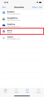Select the connected InfiniCLOUD account