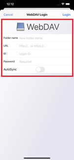 Enter your WebDAV connection information
