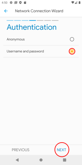 Select "Username and Password" Select "Username and Password"